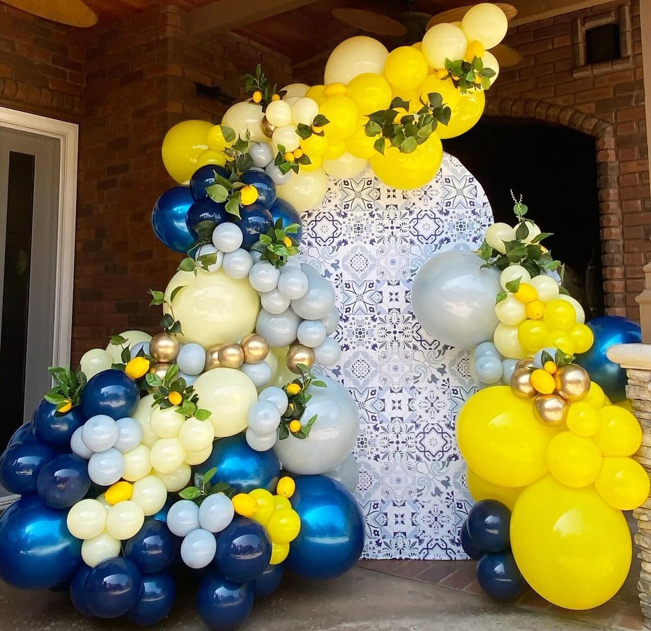 Lemon Balloon Garland Arch Kit, 153pcs Lemon Yellow Royal Blue and Dusty Blue Balloons